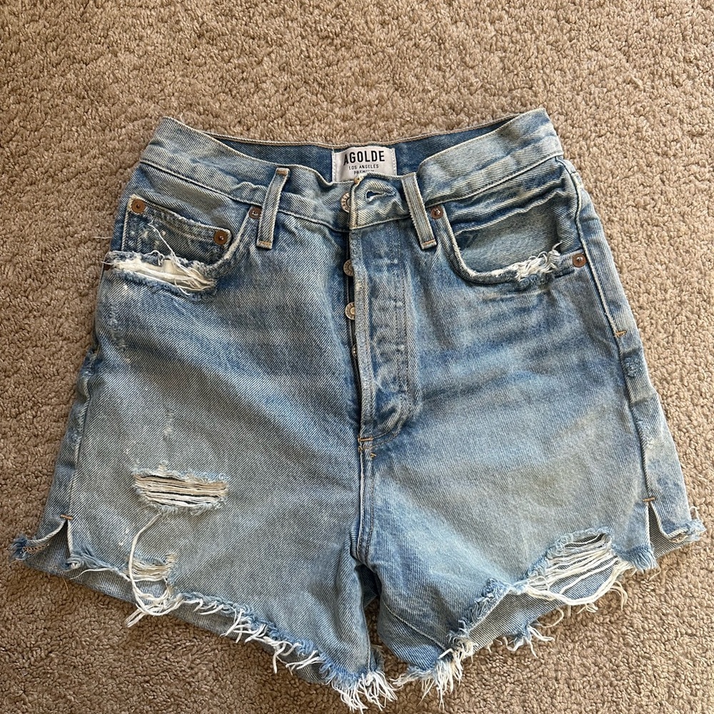 AGOLDE Women's Distressed Blue Denim Shorts